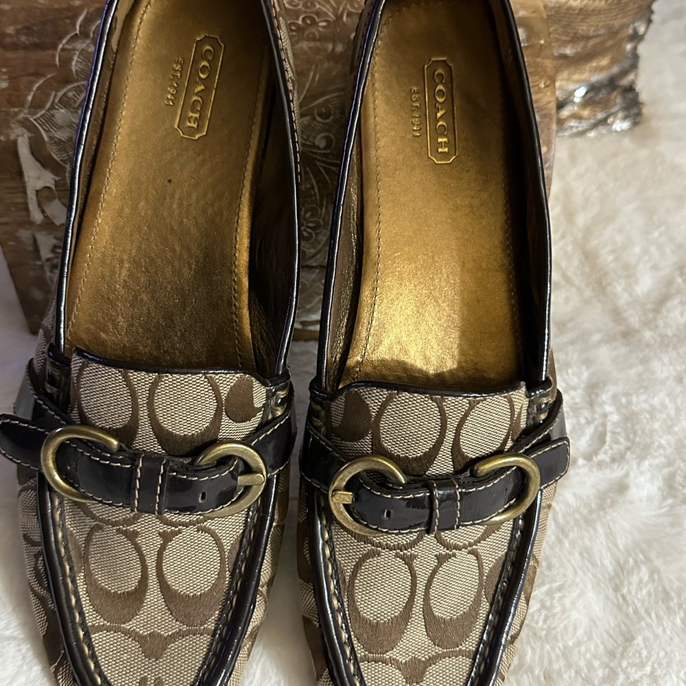 Coach Signature Jacquard Loafers with Brown Trim and Gold Hardware